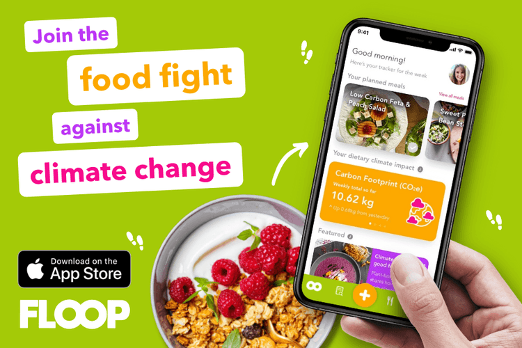 Advertising image for the Floop app that lets you check the carbon footprint of a meal