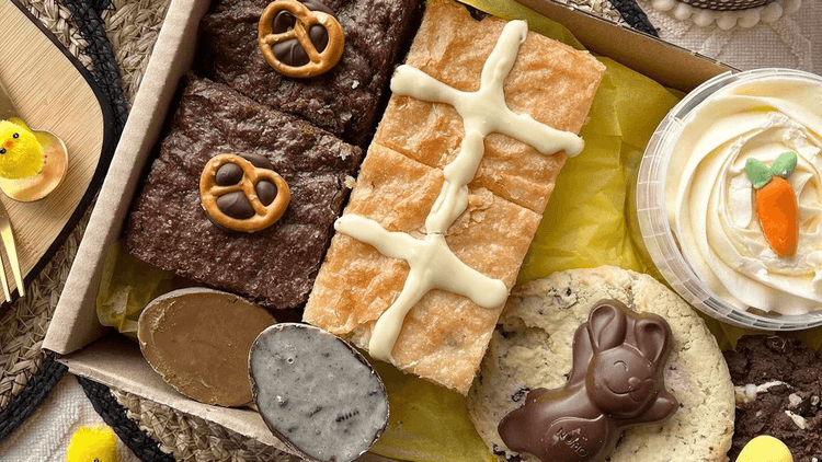 A selection of easter themed vegan baked goods