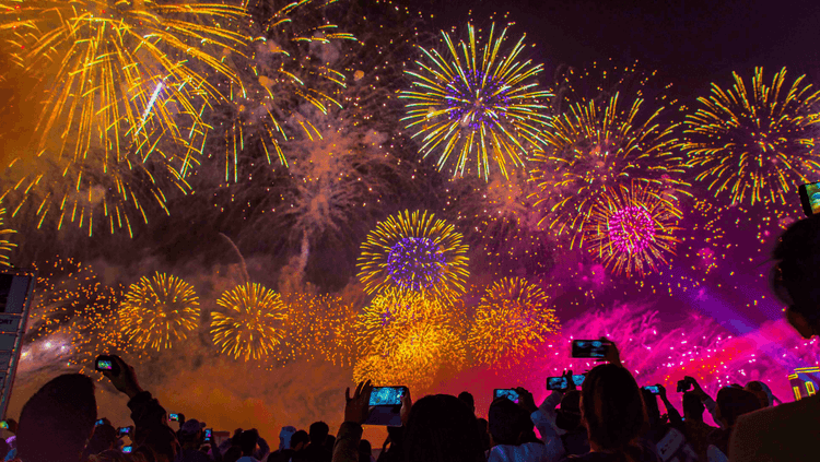 Beautiful, extravagant, multicoloured firework display 