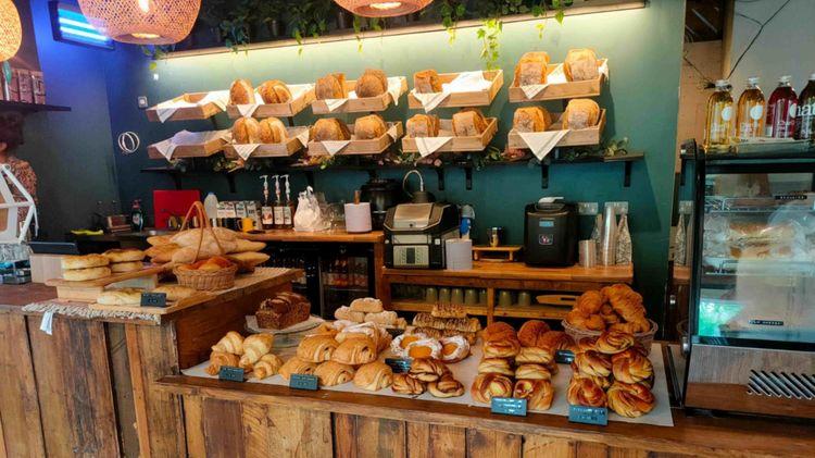 Inside micro-bakery Charles Artisan Bread with a variety of vegan pastries and bakes