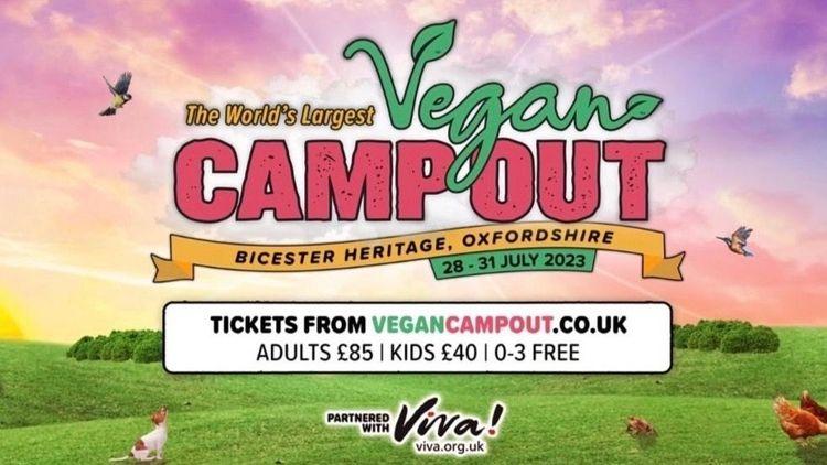 Vegan Camp Out 2023 promotional graphic with the name, dates and prices included