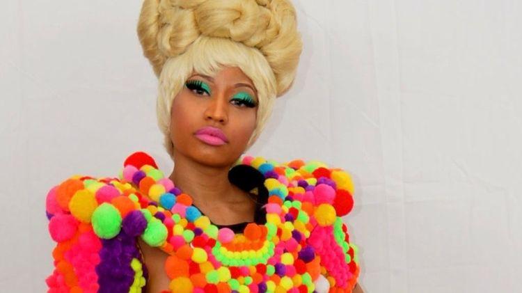 Nicki Minaj in a colourful dress
